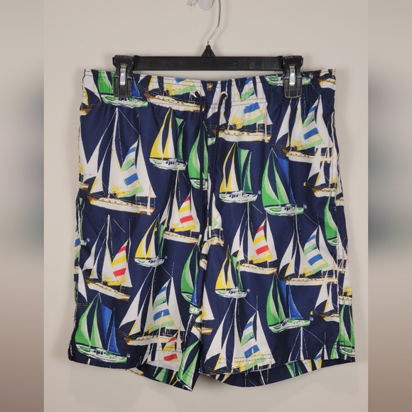 Lands End 6 inch Volley‎ Sailboats Men Size Medium Swimsuit - Picture 1 of 8